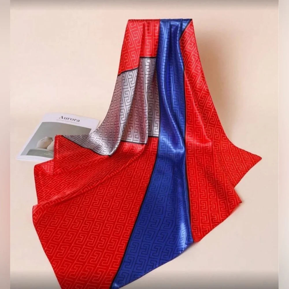 ✨NEW Red Silver Geometric Print Head Scarf